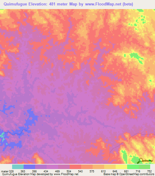 Quimufugue,Angola Elevation Map