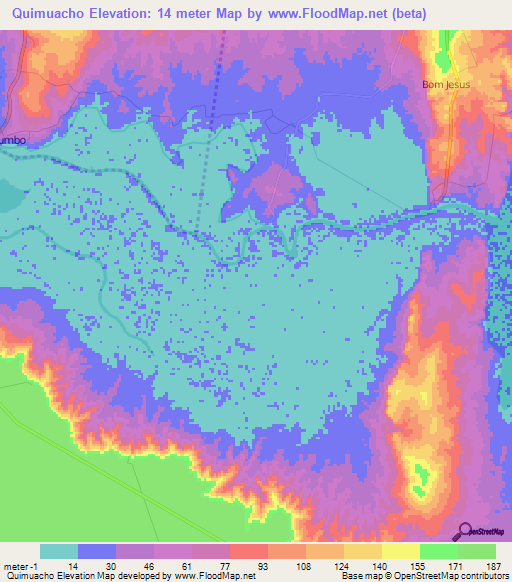 Quimuacho,Angola Elevation Map