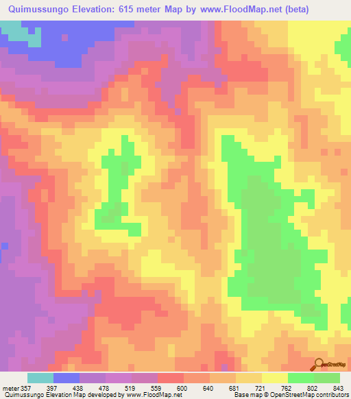 Quimussungo,Angola Elevation Map
