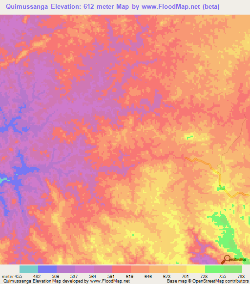 Quimussanga,Angola Elevation Map