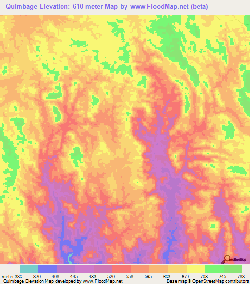Quimbage,Angola Elevation Map