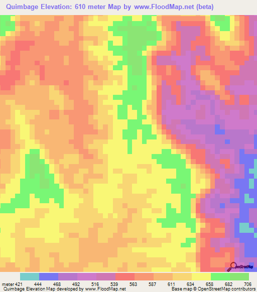 Quimbage,Angola Elevation Map