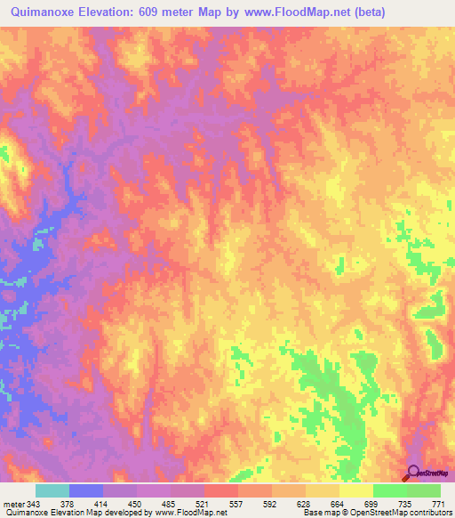 Quimanoxe,Angola Elevation Map