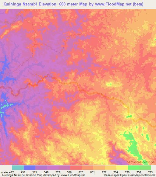 Quihinga Nzambi,Angola Elevation Map