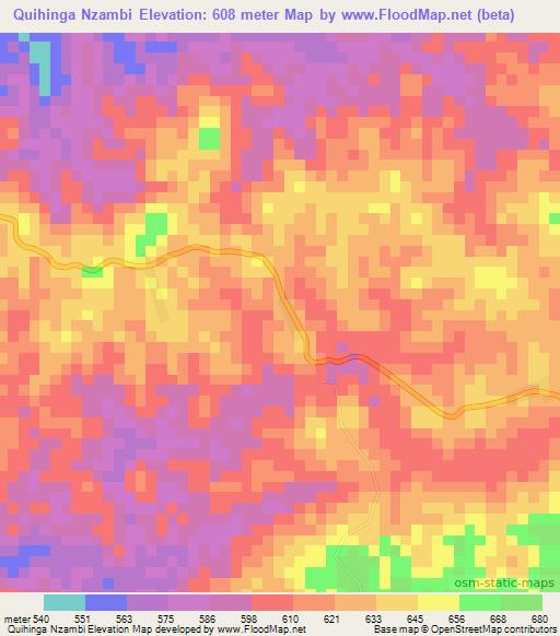 Quihinga Nzambi,Angola Elevation Map