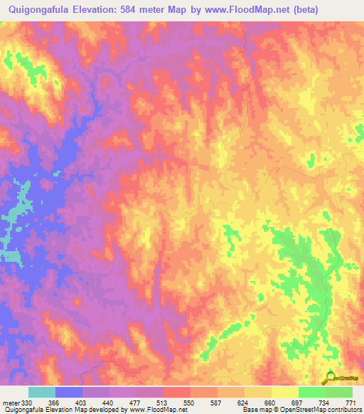 Quigongafula,Angola Elevation Map