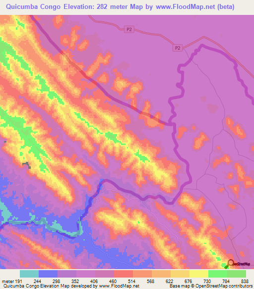 Quicumba Congo,Angola Elevation Map