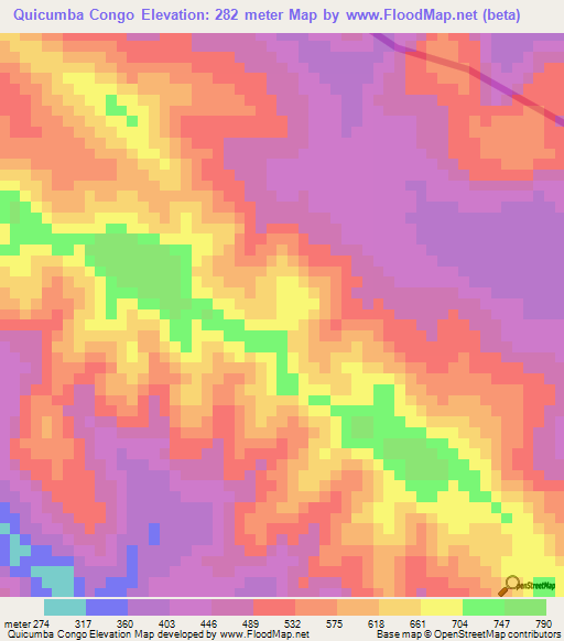 Quicumba Congo,Angola Elevation Map