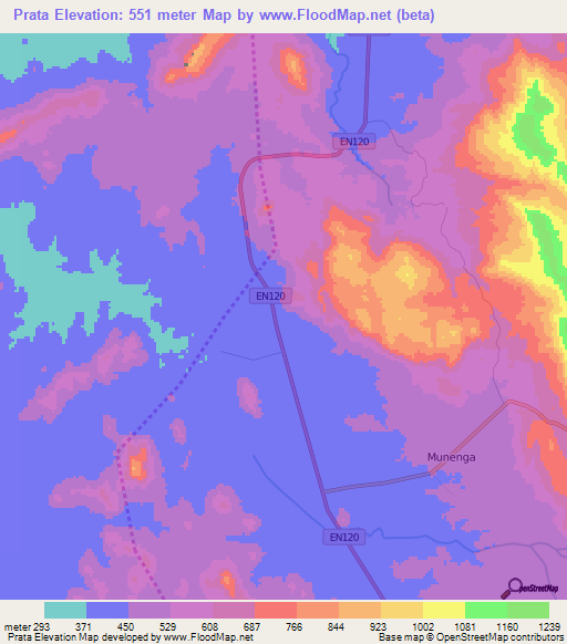 Prata,Angola Elevation Map