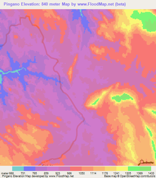 Pingano,Angola Elevation Map