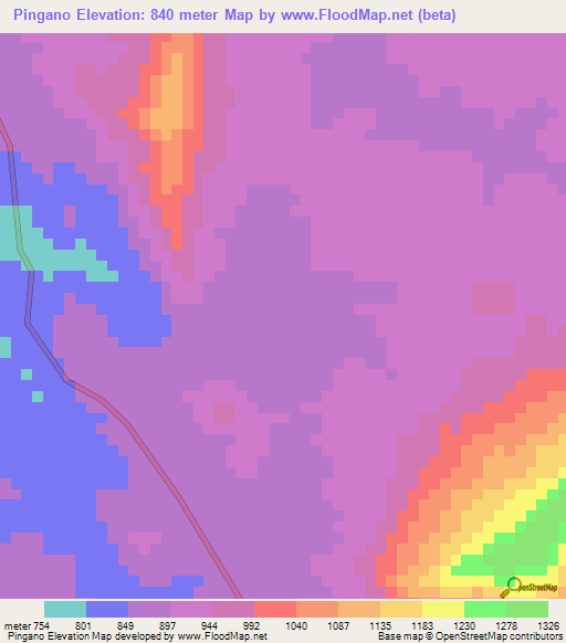Pingano,Angola Elevation Map