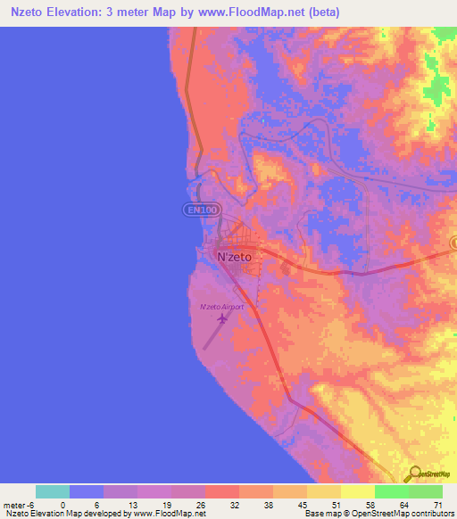 Nzeto,Angola Elevation Map