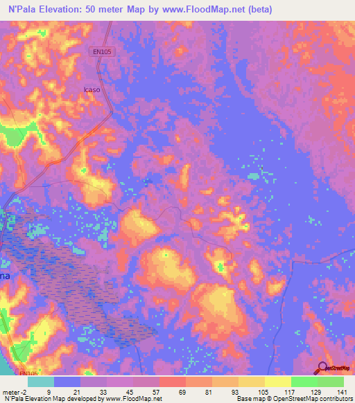 N'Pala,Angola Elevation Map