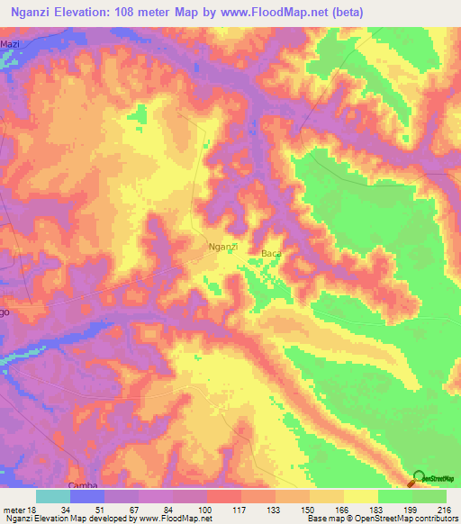 Nganzi,Angola Elevation Map