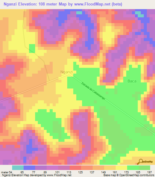 Nganzi,Angola Elevation Map