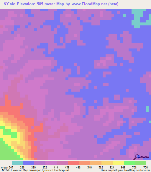N'Calo,Angola Elevation Map