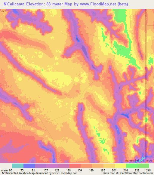 N'Calicanta,Angola Elevation Map