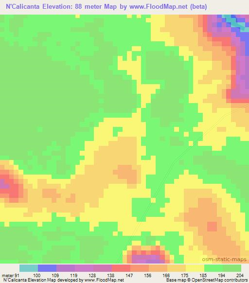 N'Calicanta,Angola Elevation Map