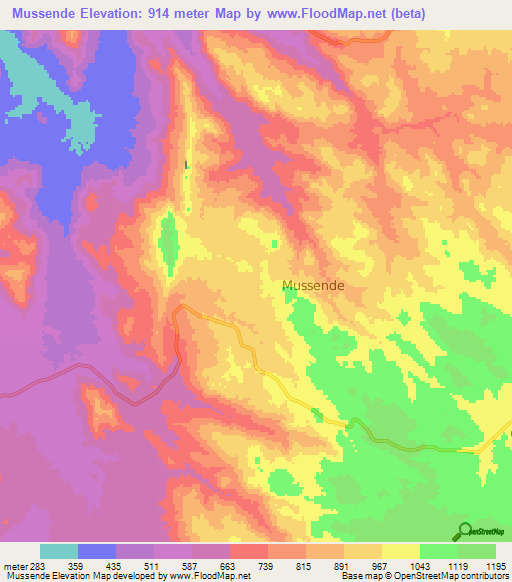 Mussende,Angola Elevation Map