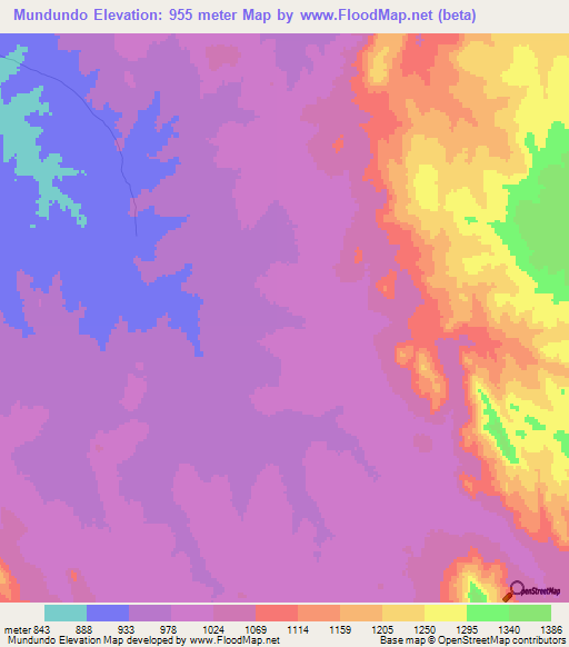 Mundundo,Angola Elevation Map