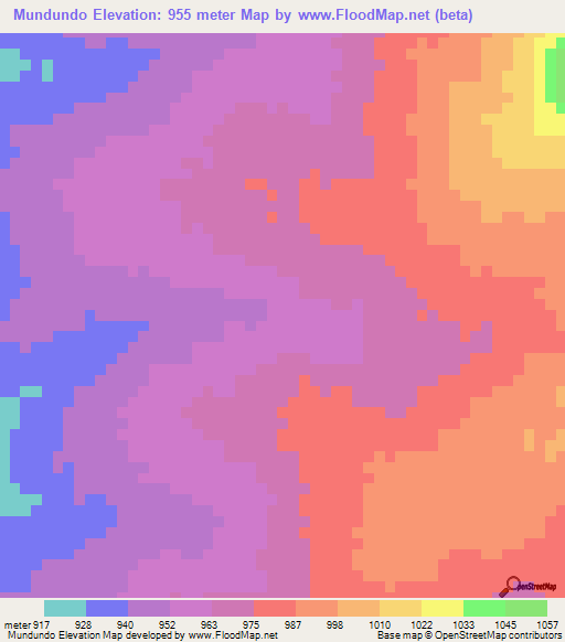 Mundundo,Angola Elevation Map