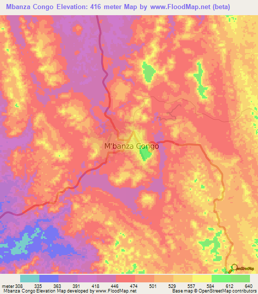Mbanza Congo,Angola Elevation Map