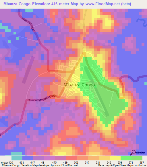 Mbanza Congo,Angola Elevation Map