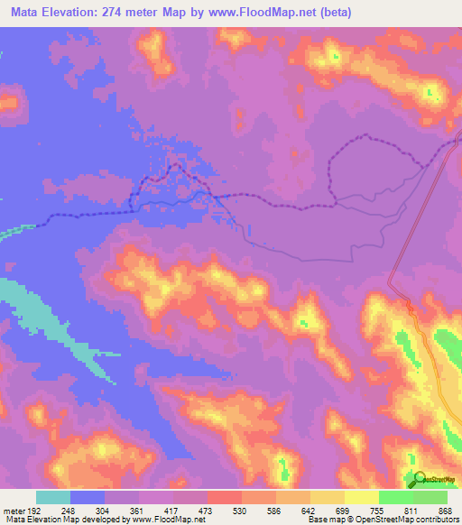Mata,Angola Elevation Map