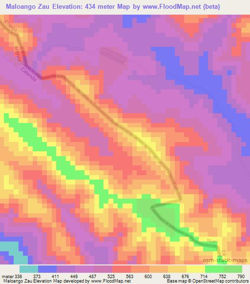 Maloango Zau,Angola Elevation Map