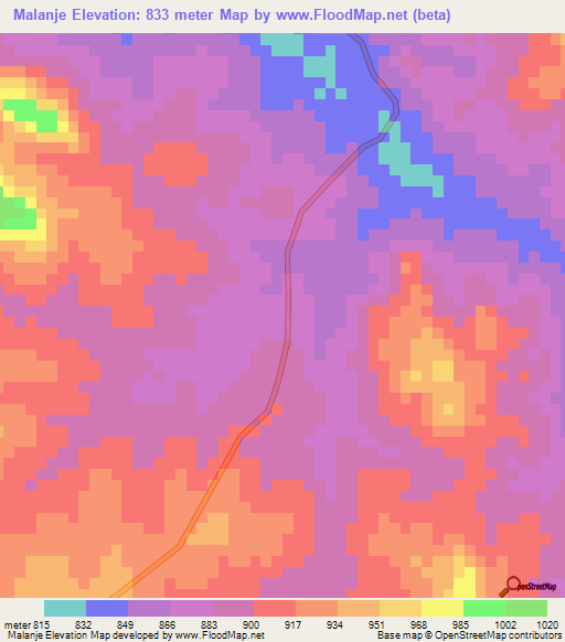 Malanje,Angola Elevation Map