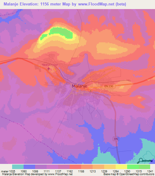 Malanje,Angola Elevation Map