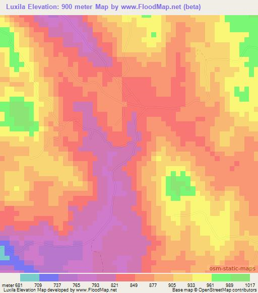 Luxila,Angola Elevation Map
