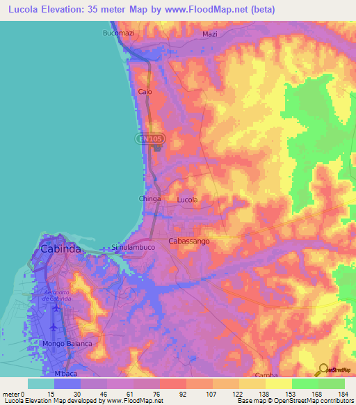 Lucola,Angola Elevation Map