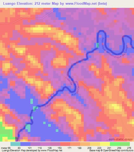 Luango,Angola Elevation Map