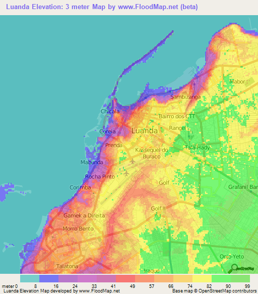 Luanda,Angola Elevation Map