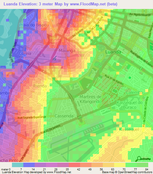 Luanda,Angola Elevation Map
