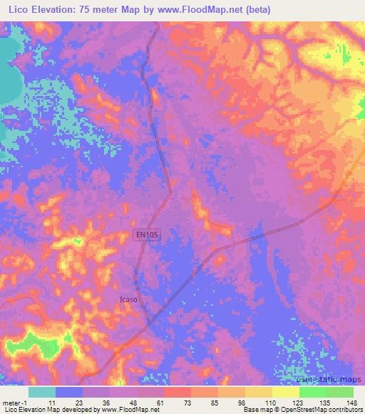 Lico,Angola Elevation Map