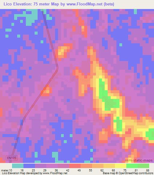 Lico,Angola Elevation Map