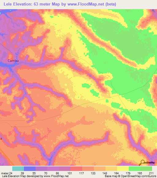 Lele,Angola Elevation Map