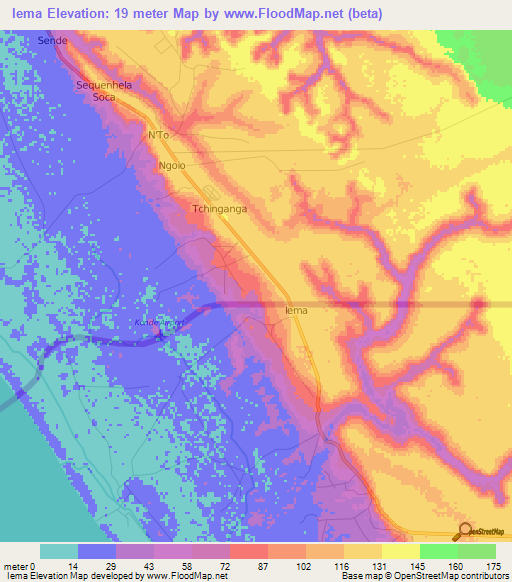 Iema,Angola Elevation Map