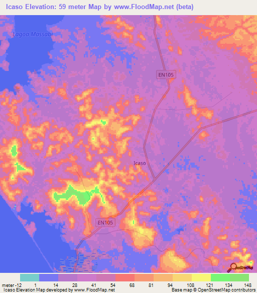 Icaso,Angola Elevation Map