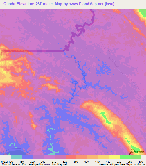Gunda,Angola Elevation Map