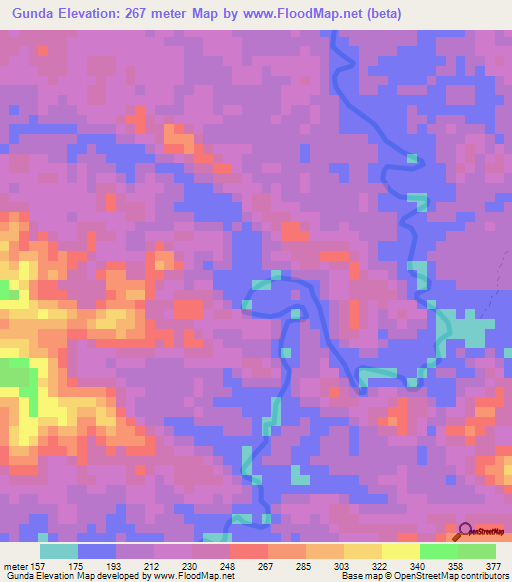 Gunda,Angola Elevation Map