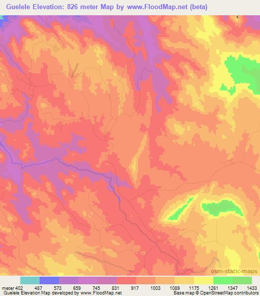 Guelele,Angola Elevation Map