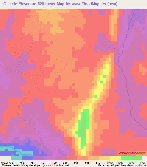 Guelele,Angola Elevation Map