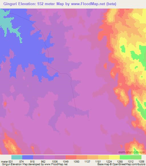Ginguri,Angola Elevation Map