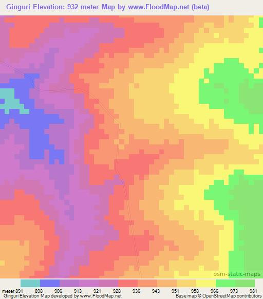 Ginguri,Angola Elevation Map