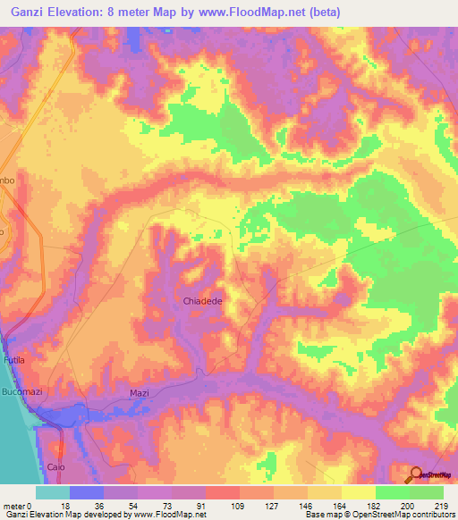 Ganzi,Angola Elevation Map