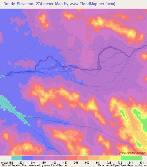 Dundo,Angola Elevation Map