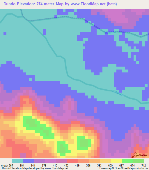Dundo,Angola Elevation Map